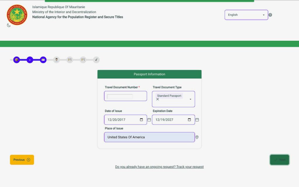 Mauritania e-visa passport information form