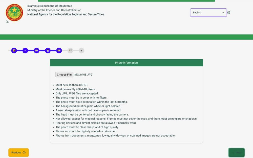 Mauritania e-visa passport photo upload requirements