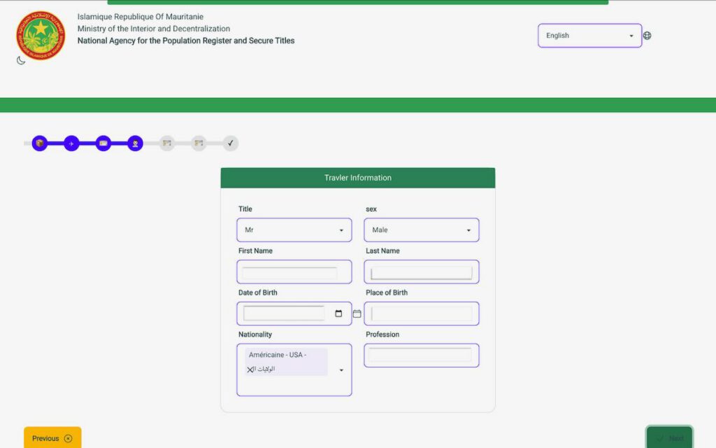 Mauritania e-visa traveler information form