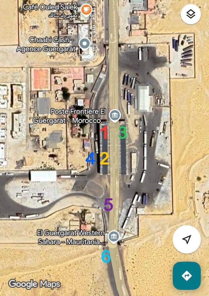 Morocco border post map showing where to exit Morocco before entering Mauritania