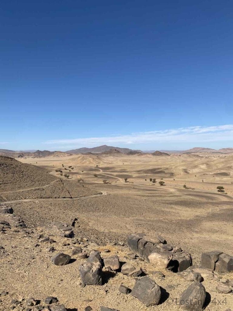 Isolated off-road track between Rissani and Ramlia in the Moroccan desert