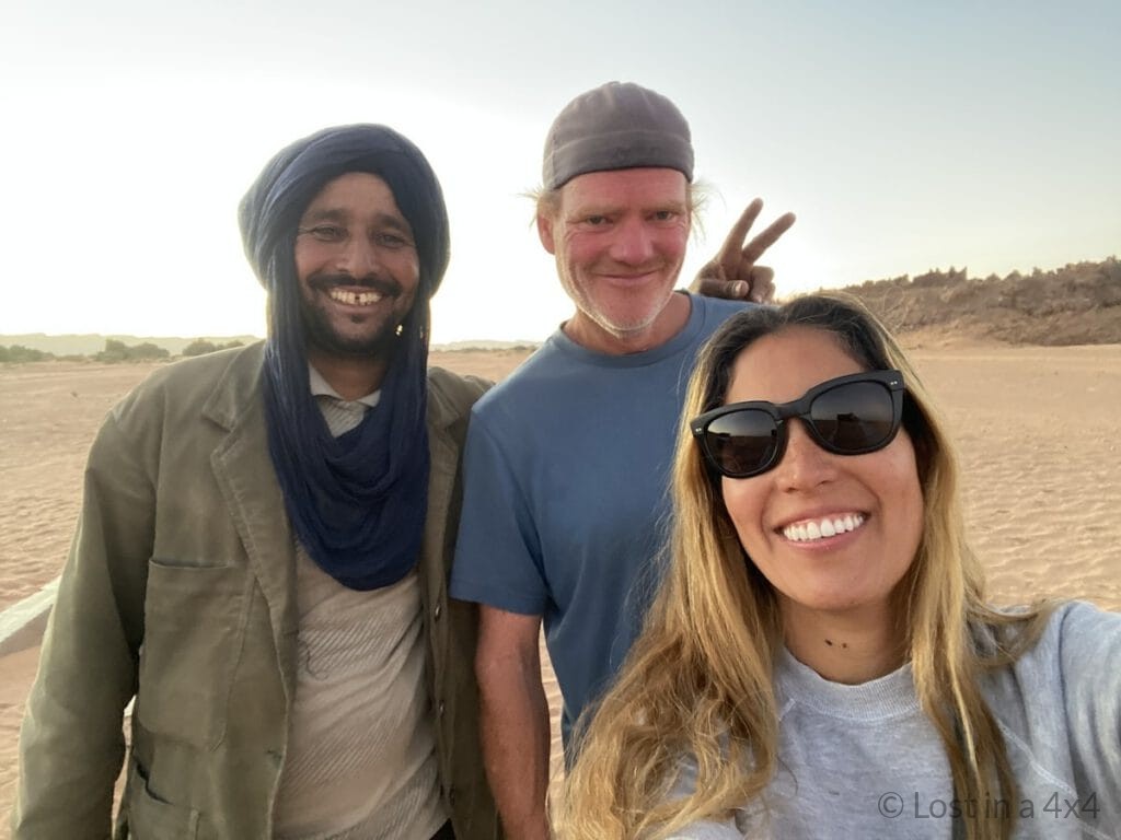 Selfie with the camel herder in the desert after rescuing a baby camel in Morocco