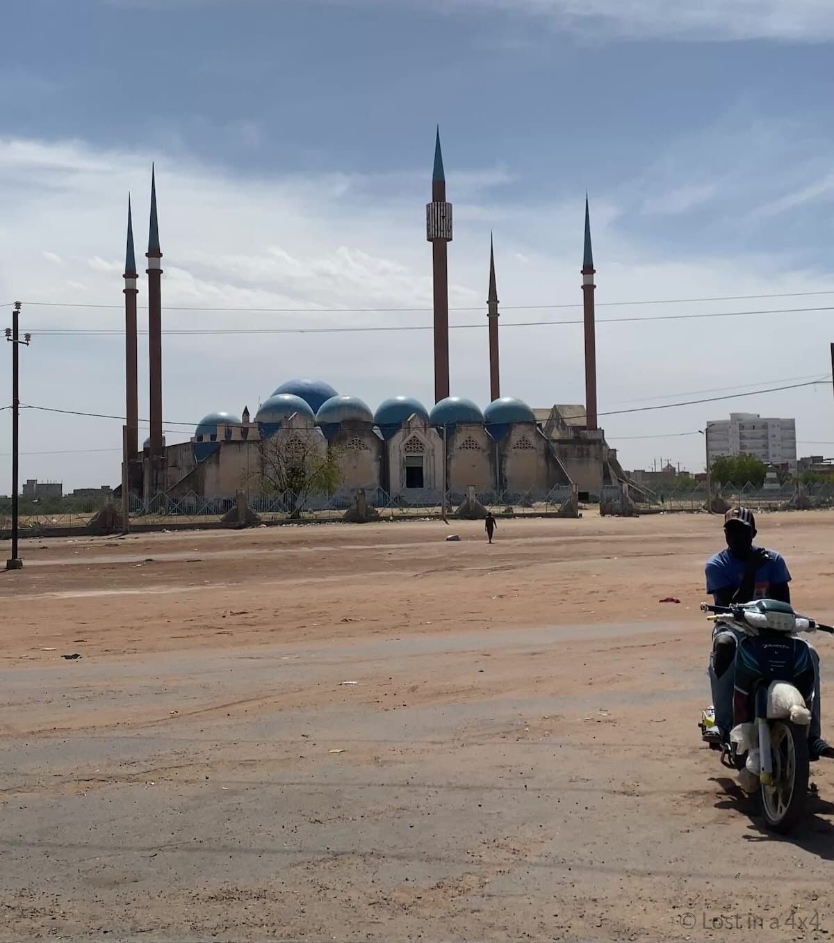Abdoukhadre Kebe Mosque in Kaolack Senegal viewed from the road during an overland drive.
