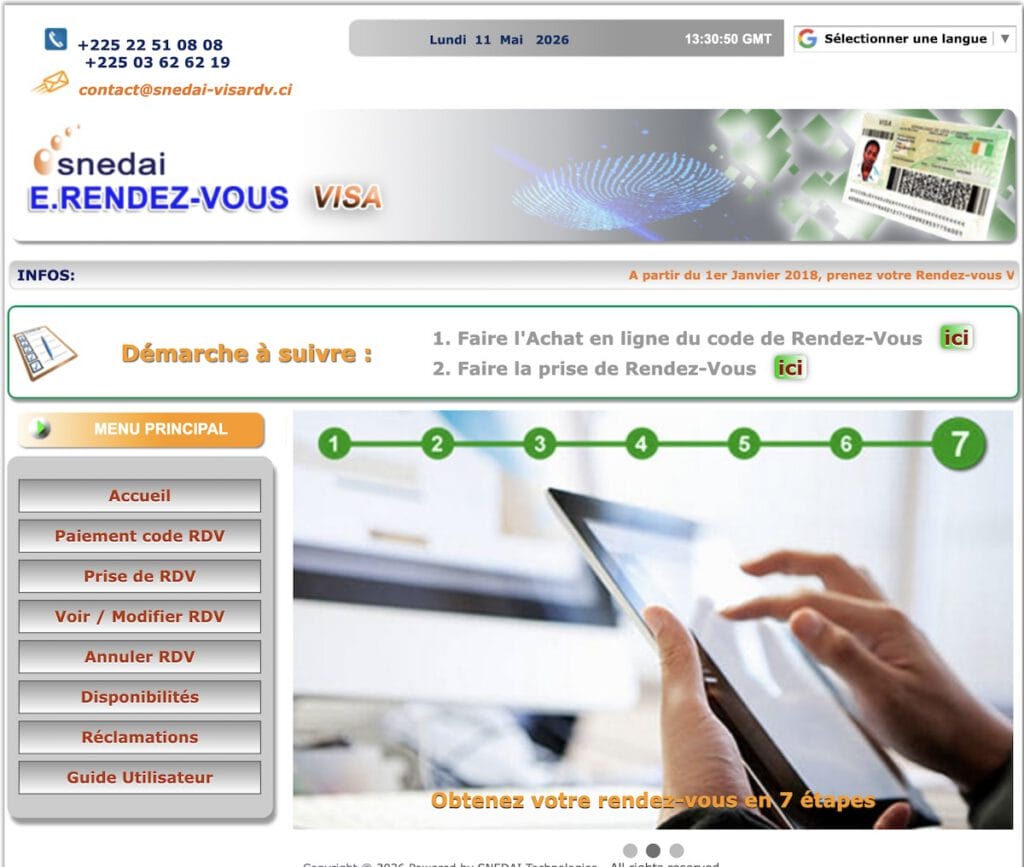 Official Côte d’Ivoire visa payment page showing the online e-visa fee submission step for travelers.