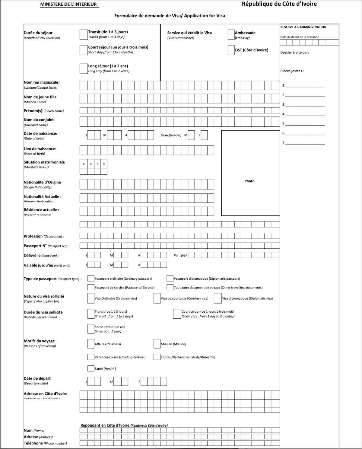 Côte d’Ivoire visa application form and required documents at the embassy in Conakry, Guinea.