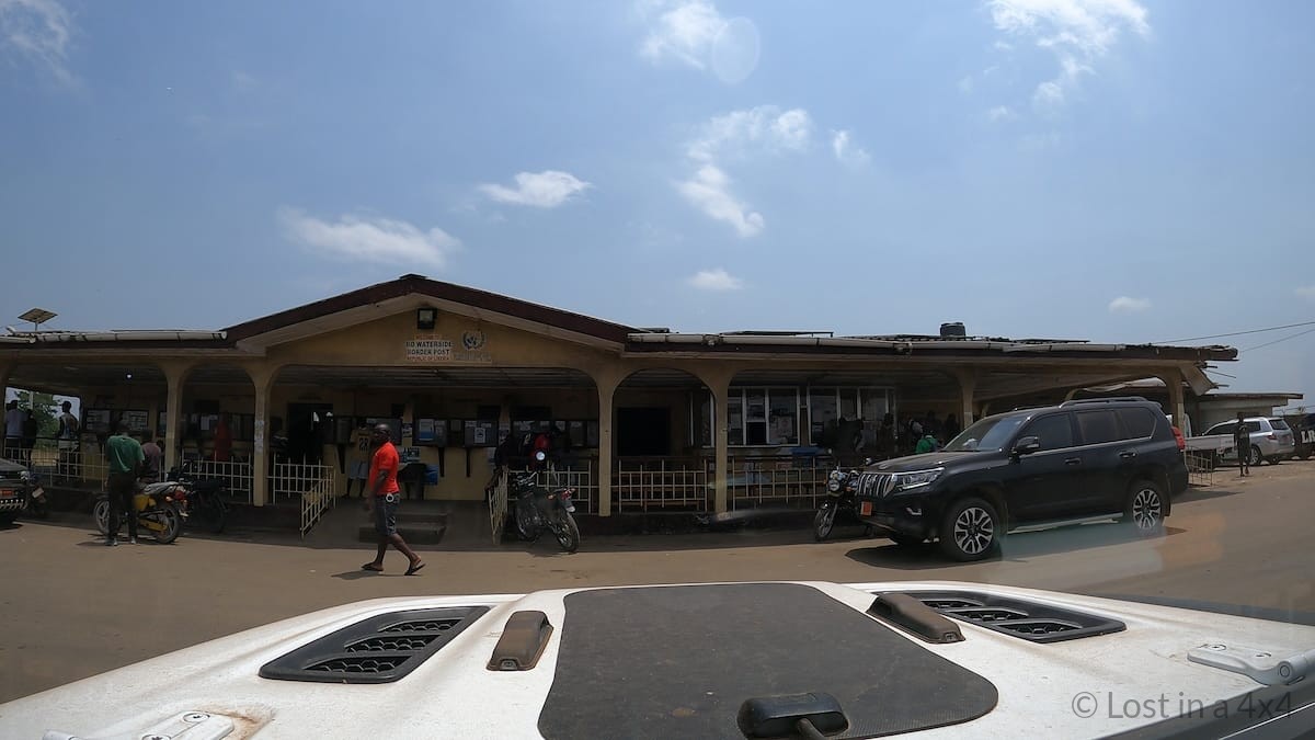 Bo Waterside border post in Liberia during overland crossing from Sierra Leone.