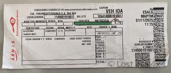 Naviera Armas ferry ticket for the crossing from Algeciras, Spain to Tangier Med, Morocco