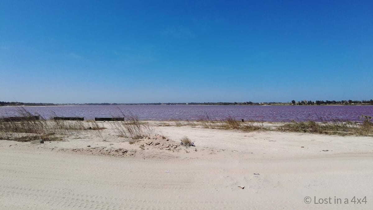 View of Pink Lake in Senegal photographed from the beach