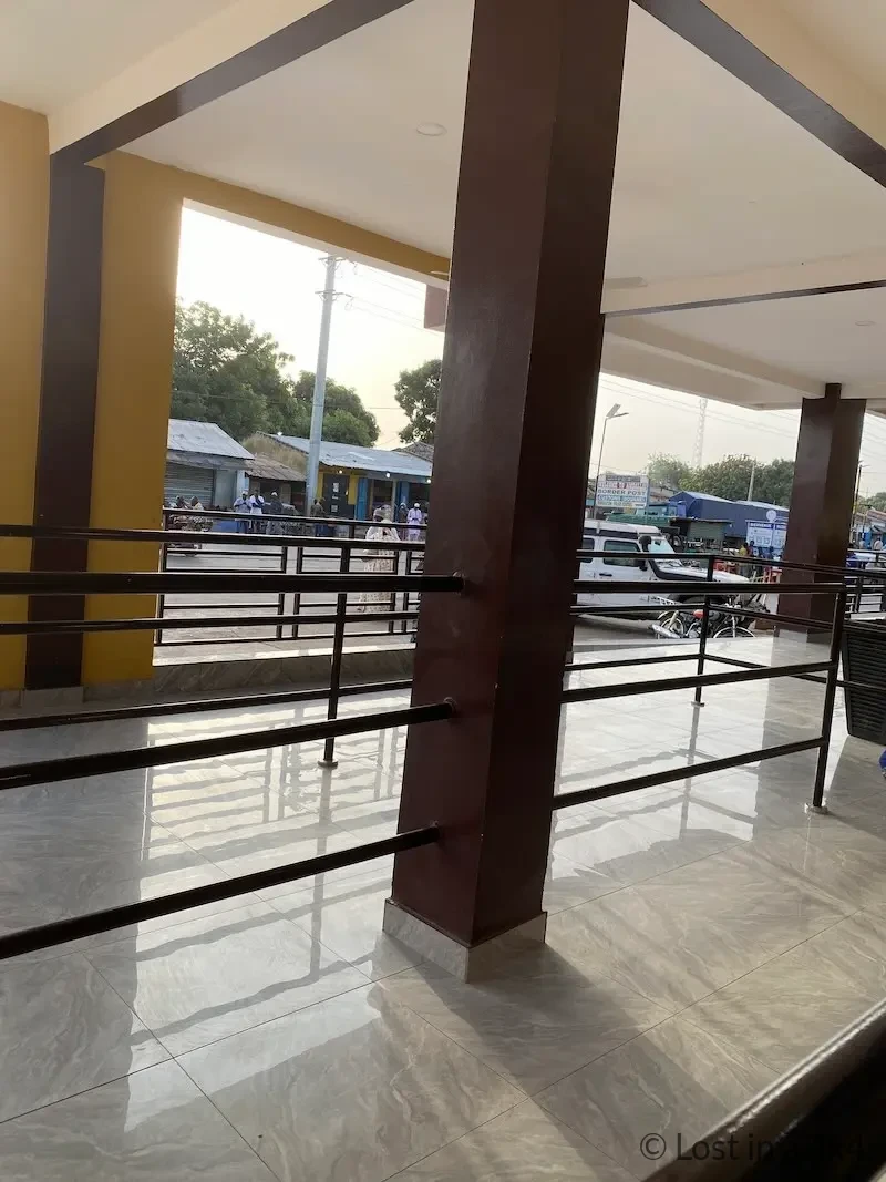 Jeep Wrangler Rubicon parked outside the immigration building at The Gambia border entry post from Senegal.