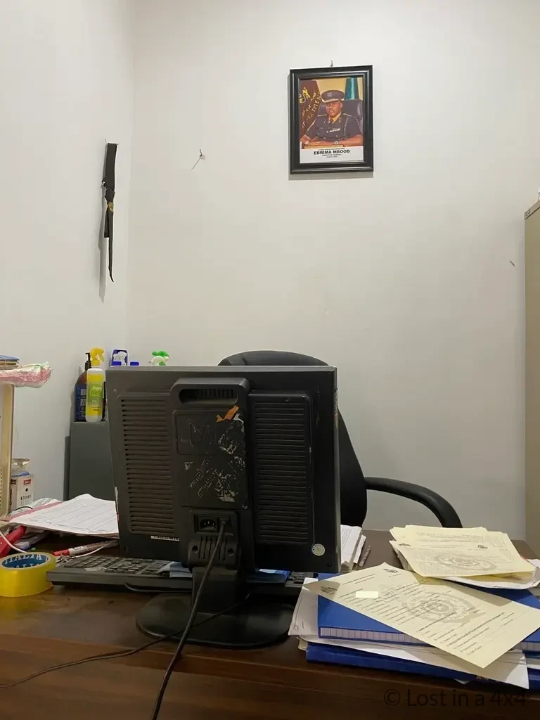 Inside The Gambia immigration office where travelers receive visa processing at the Senegal border crossing.