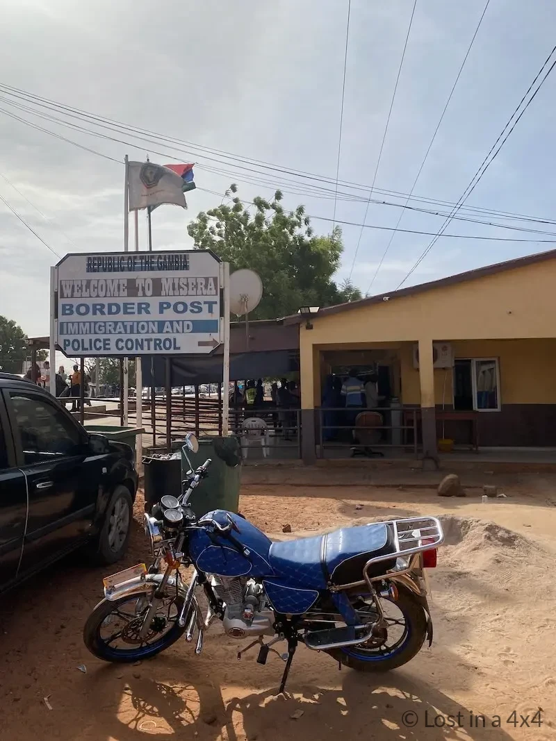 Misera Border Post in The Gambia showing immigration and police control during an overland border crossing into Senegal.