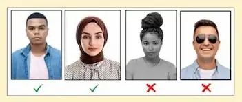 Ghana visa passport photo requirements showing correct and incorrect photo examples